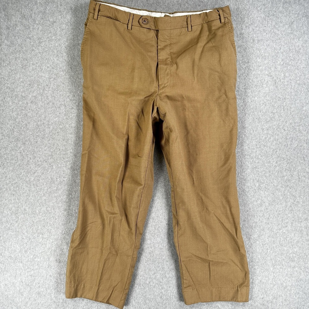 Canali Dress Pants 100% Wool Mens 34x23 Brown Flat Front Straight Leg Trousers